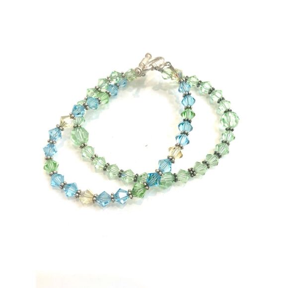 Double Stranded Peridot and Aquamarine Austria Crystals with Toggle Clasp - Picture 5 of 5